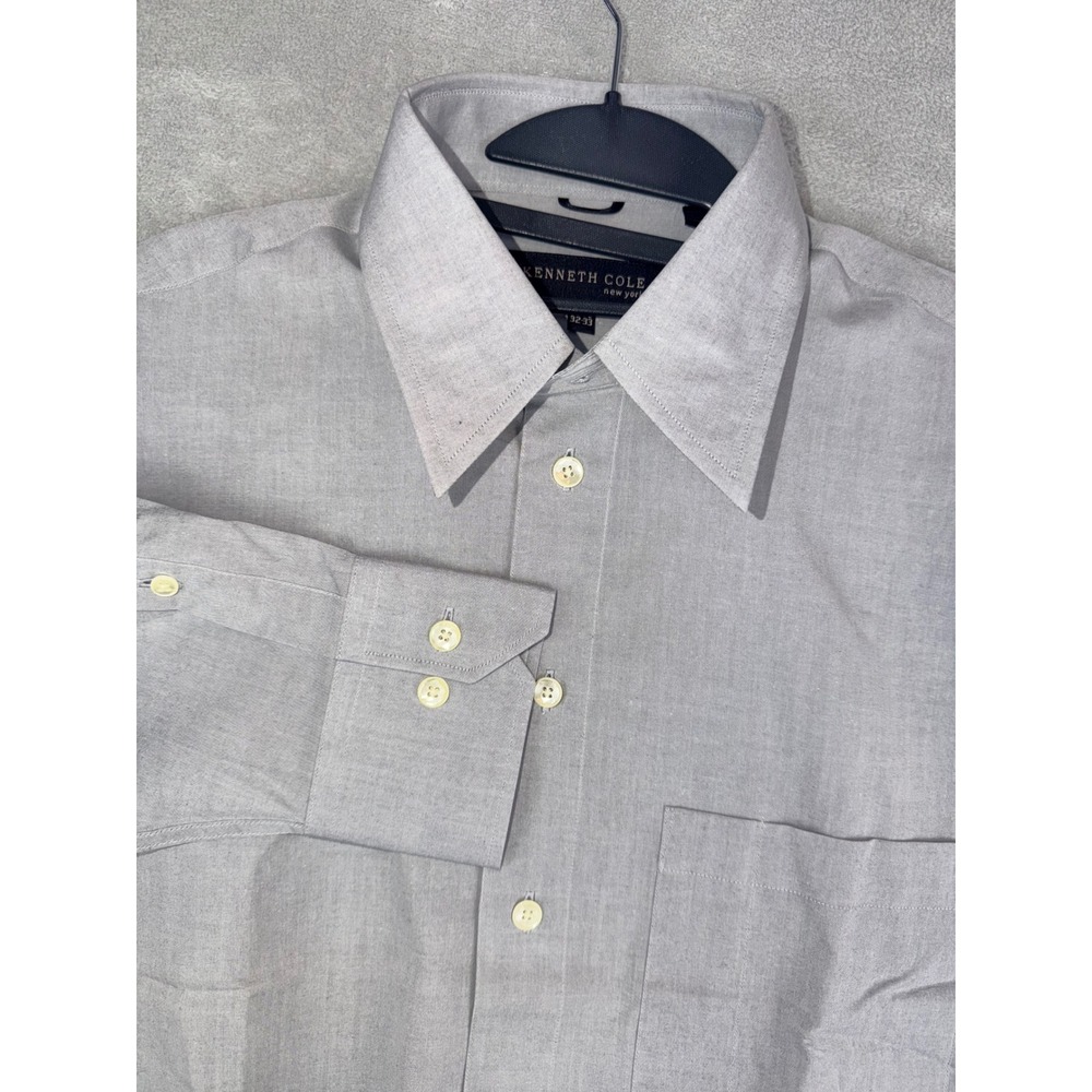 Kenneth Cole New York Mens Dress Shirt 15.5X32/33 Gray Cotton‎ Long Sleeve NWT